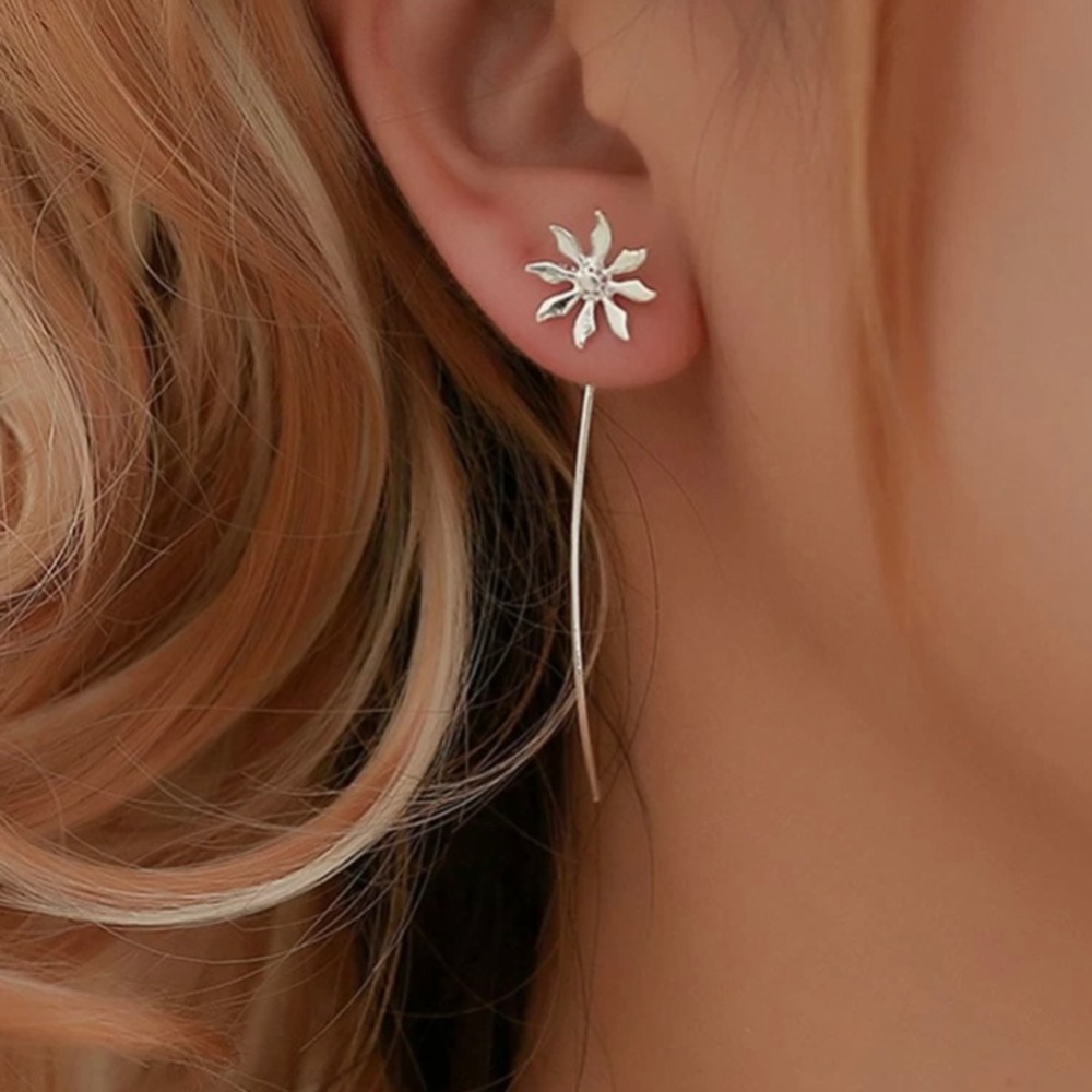 Flower Line Tassel Drop Earrings